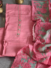 Graceful Modal Suit Set with Organza Embroidery Charm