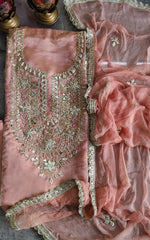 Opulent Elegance Shimmer Tissue Unstitched Suit with Gotta Detailing