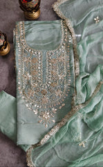 Opulent Elegance Shimmer Tissue Unstitched Suit with Gotta Detailing