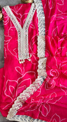 Chinnon Digital Print Mirror Glow Suit Set with Crochet Lacing Stole Dupatta