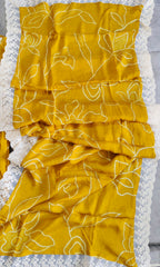 Chinnon Digital Print Mirror Glow Suit Set with Crochet Lacing Stole Dupatta
