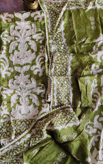 Graceful Muslin Suit with Digital Prints & Pearl Accents