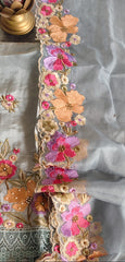 Elegant Shimmer Tissue Suit with 3D Parsi Embroidery & Organza Dupatta