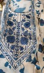 Printed cotton Linen Kurta with Crochet & Embroidered Dupatta: Suit Set