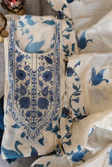 Printed cotton Linen Kurta with Crochet & Embroidered Dupatta: Suit Set