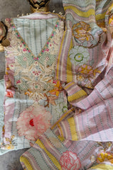 Exquisite Glass Organza Digital Print Semi-Stitched Suit with Hand Work and Pearl Highlighted Daman
