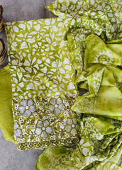 Cotton Batik Elegance: Kurta with Laser-Cut Daman & Printed Dupatta