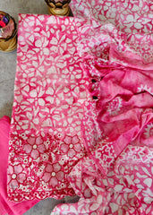 Cotton Batik Elegance: Kurta with Laser-Cut Daman & Printed Dupatta