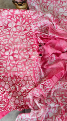 Cotton Batik Elegance: Kurta with Laser-Cut Daman & Printed Dupatta