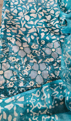 Cotton Batik Elegance: Kurta with Laser-Cut Daman & Printed Dupatta