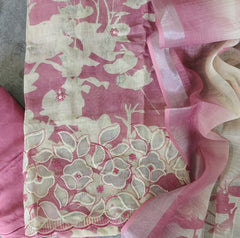 Elegant Cotton Linen Suit with  Laser-Cut Detailing & Embroidery