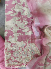 Elegant Cotton Linen Suit with  Laser-Cut Detailing & Embroidery