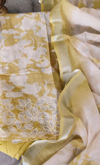 Elegant Cotton Linen Suit with  Laser-Cut Detailing & Embroidery