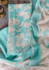 Elegant Cotton Linen Suit with  Laser-Cut Detailing & Embroidery