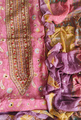 Elegant Organza Digital Print Suit With Mirror Highlighting & Chiffon Dupatta