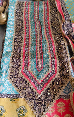 Crepe Semi-Stiched Suit with Mirror Highlighting & Zari Lacing