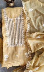 Elegant Soft Mul Chanderi Chikankari Suit with Cut-Dana Detailing & Scalloped Dupatta