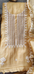 Elegant Soft Mul Chanderi Chikankari Suit with Cut-Dana Detailing & Scalloped Dupatta
