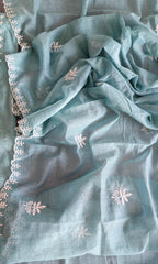 Elegant Soft Mul Chanderi Chikankari Suit with Cut-Dana Detailing & Scalloped Dupatta