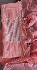 Elegant Soft Mul Chanderi Chikankari Suit with Cut-Dana Detailing & Scalloped Dupatta