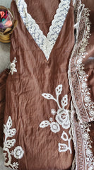 Elegant Soft Mul Chanderi Suit with Exquisite Parsi Embroidery & Crochet Lacing
