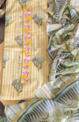 Elegant Pure Cotton Printed Embroidered Suit with Matching Dupatta