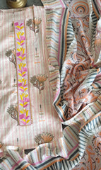 Elegant Pure Cotton Printed Embroidered Suit with Matching Dupatta