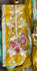 Graceful Printed Cotton Suit with Pearl & Bead Butterfly Detailing