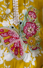 Graceful Printed Cotton Suit with Pearl & Bead Butterfly Detailing