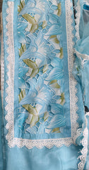 Elegant Upara Silk Laser-Cut Suit with Organza Brush-Paint Dupatta