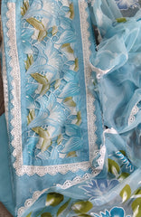 Elegant Upara Silk Laser-Cut Suit with Organza Brush-Paint Dupatta
