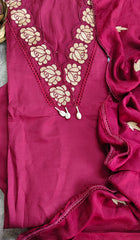 Elegant muslin Embroidered Suit with Crochet Lacing Detailing