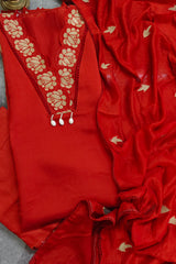 Elegant  muslin Embroidered Suit with Crochet Lacing Detailing