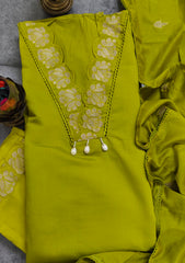 Elegant Modal Embroidered Suit with Crochet Lacing Detailing
