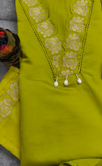 Elegant Modal Embroidered Suit with Crochet Lacing Detailing
