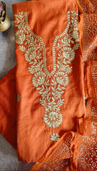 Pure Mul Chanderi Embroidered Un-Stitched Suit with Mukesh Dupatta