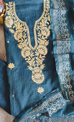 Pure Mul Chanderi Embroidered Un-Stitched Suit with Mukesh Dupatta