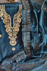 Pure Mul Chanderi Embroidered Un-Stitched Suit with Mukesh Dupatta