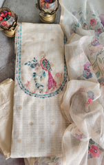 Graceful Kota Digital Print Suit with Highlighting Knot Work