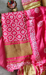 Elegant Muslin Batik Print Suit with Banarasi Accents