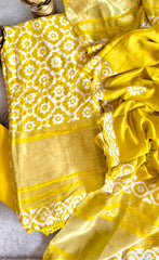 Elegant Muslin Batik Print Suit with Banarasi Accents