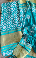 Elegant Muslin Batik Print Suit with Banarasi Accents