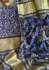 Elegant Muslin Batik Print Suit with Banarasi Accents