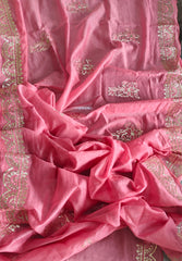Elegant Mul Chanderi Un-Stitched Suit with Pita & Thread Embroidery Detailing