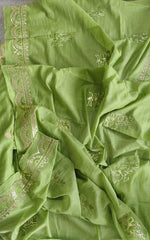Elegant Mul Chanderi Un-Stitched Suit with Pita & Thread Embroidery Detailing