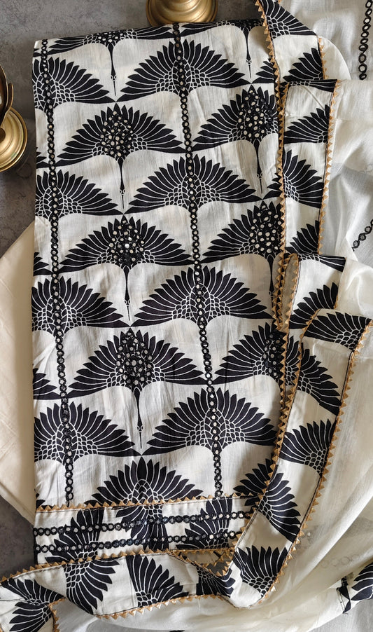 Elegant Pure Cotton Embroidered & Mirror Work Unstitched Suit Set
