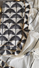 Elegant Pure Cotton Embroidered & Mirror Work Unstitched Suit Set