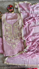 Opulent Elegance Shimmer Tissue Unstitched Suit with Gotta Detailing