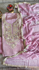Opulent Elegance Shimmer Tissue Unstitched Suit with Gotta Detailing