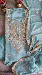 Opulent Elegance Shimmer Tissue Unstitched Suit with Gotta Detailing